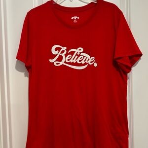 Holiday Time “Believe” Tee Heathered Red Lightweight Comfy Fun Festive XL 16/18
